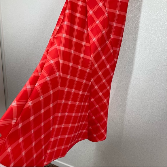 Asos peanut Girls One Shoulder Plaid Midi Dress Size 2 Red shawl Sleeve NWT - Picture 12 of 16